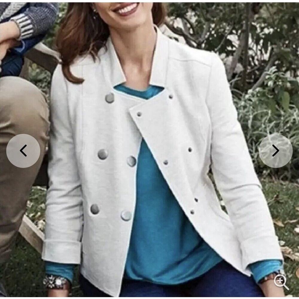Cabi 3028 Charlie Jacket Oatmeal Grey Ponte Knit Moto Asymetric Peacoat Snap M